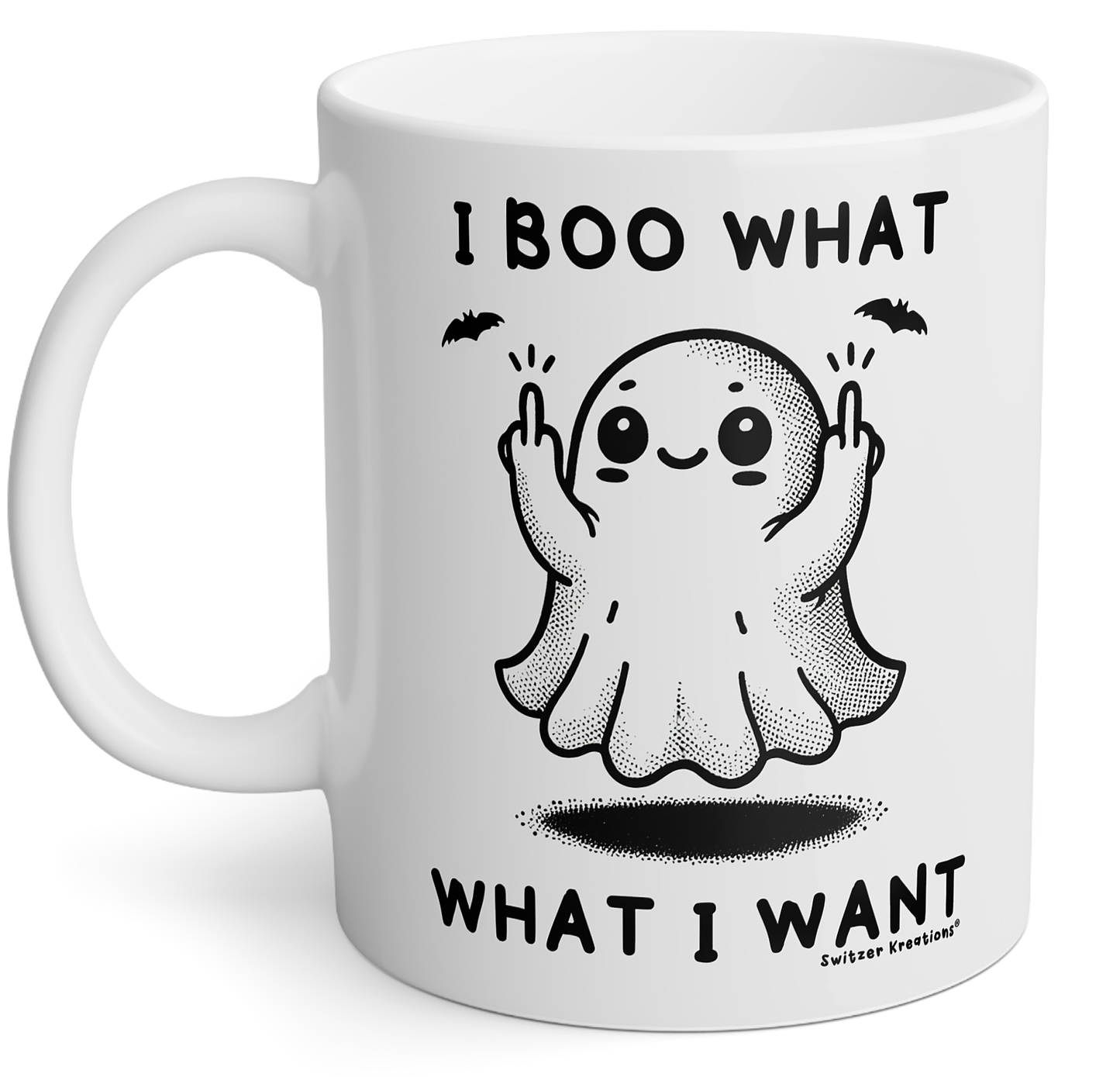 I Boo What I Want Ghost Mugs 11oz | Ghost Holding up Middle Fingers | by Silly Owl Gifts