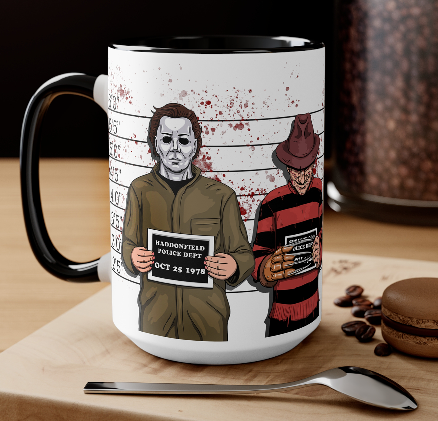 Black Handle Horror Mugshot Mug | Michael Myers Freddy Krueger Friday The 13th Chucky | by Switzer Kreations
