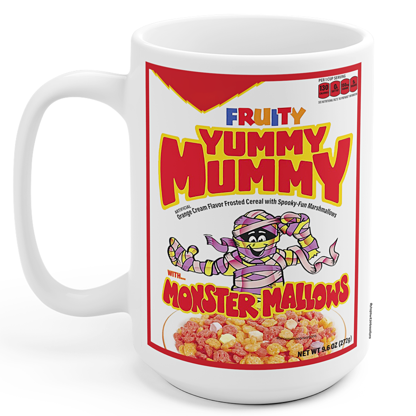 Yummy-Mummy Cereal Mug 15 Oz | Vintage Monster Cereal Box | by Switzer Kreations