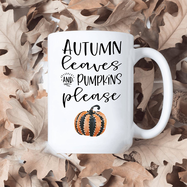 Autumn Leaves and Pumpkin Please Mug