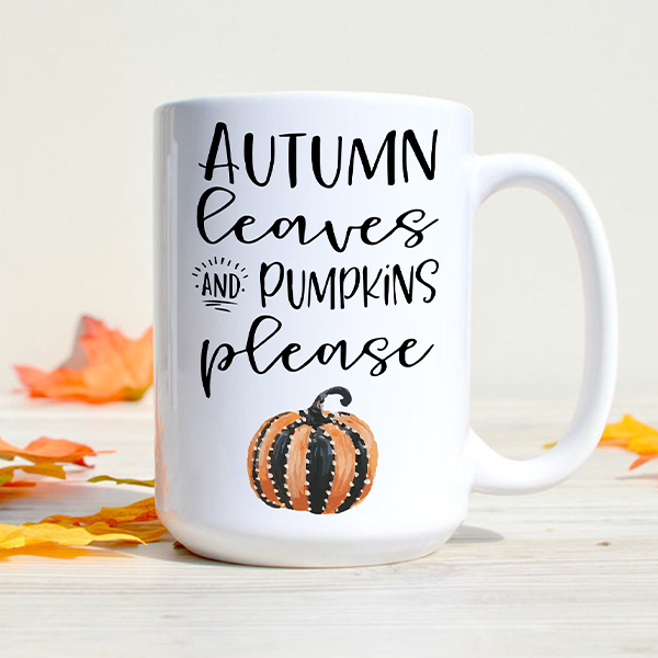 Autumn Leaves and Pumpkin Please Mug