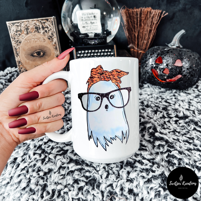 Cute Ghost With Glasses Mug