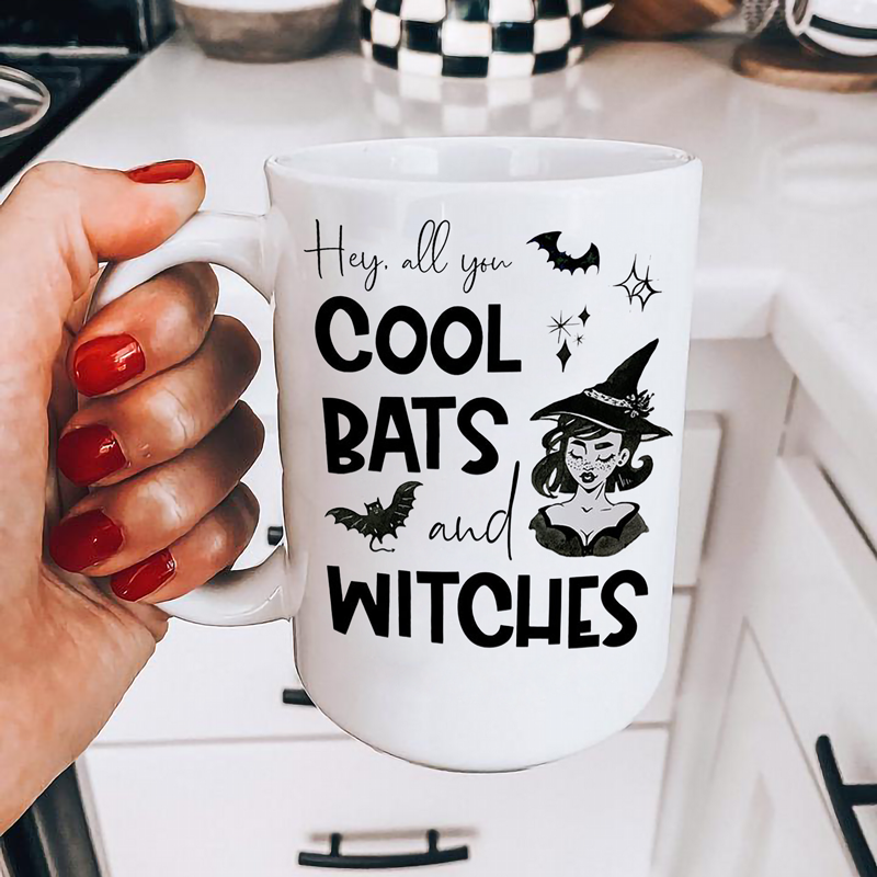 Hey All You Cool Bats And Witches Mug - Switzer Kreations