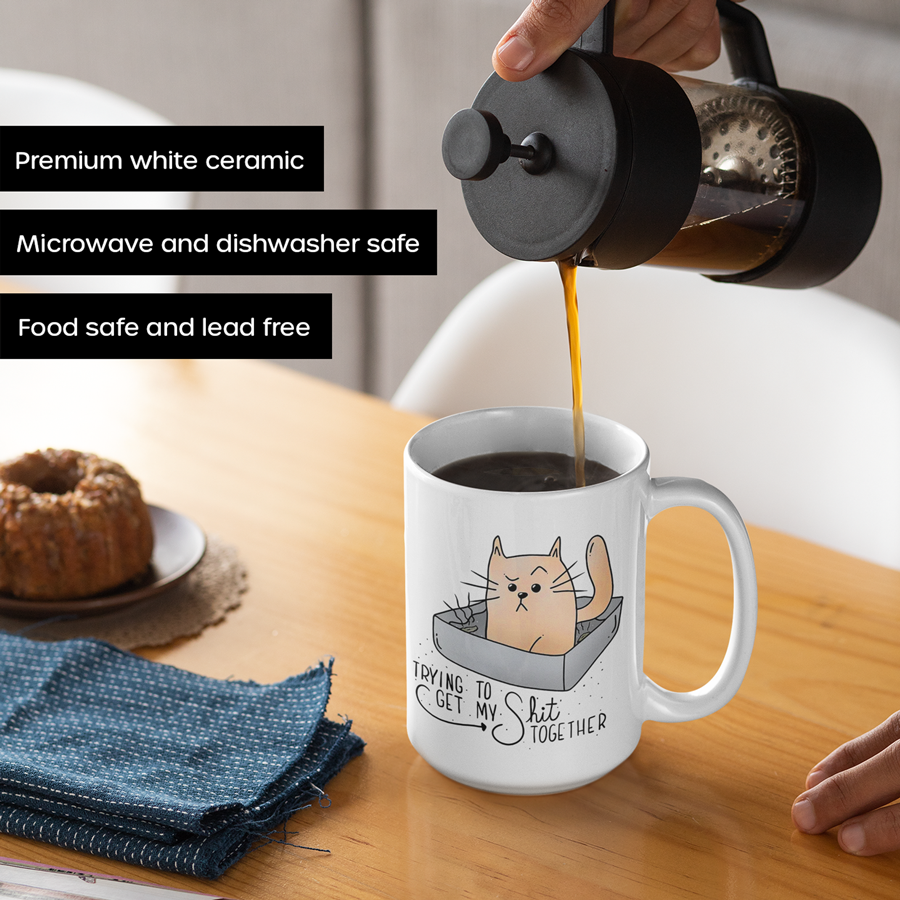Trying to Get My Stuff Together Cat Coffee Mug 15oz | Switzer Kreations