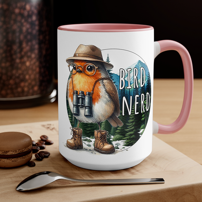 Bird Nerd Mug Pink Handle | Bird Watching Gifts | Switzer Kreations