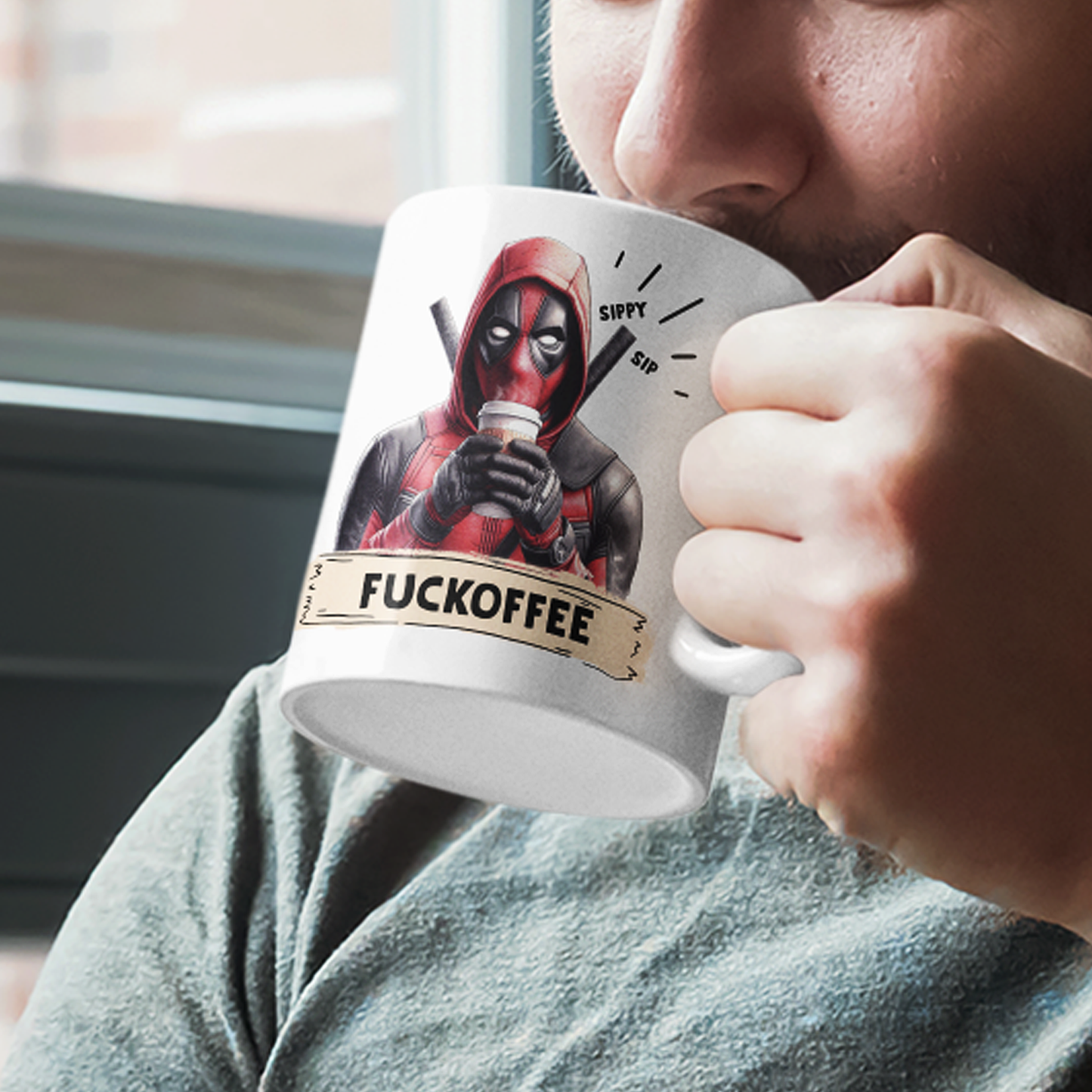 Dead-pool Coffee Mug, Fuckoffee, Sippy Sip, Funny Novelty Gifts, Team X-Force, Wade Wilson, Coffee Drinker - Ceramic