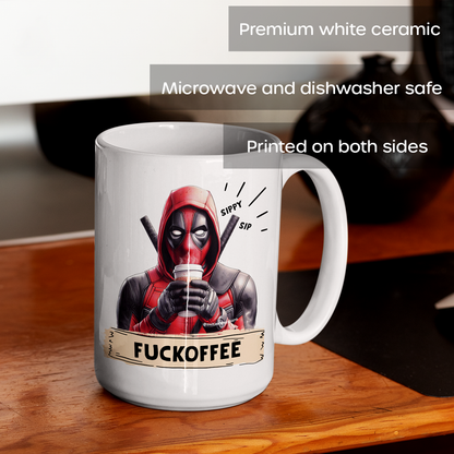 Dead-pool Coffee Mug, Fuckoffee, Sippy Sip, Funny Novelty Gifts, Team X-Force, Wade Wilson, Coffee Drinker - Ceramic