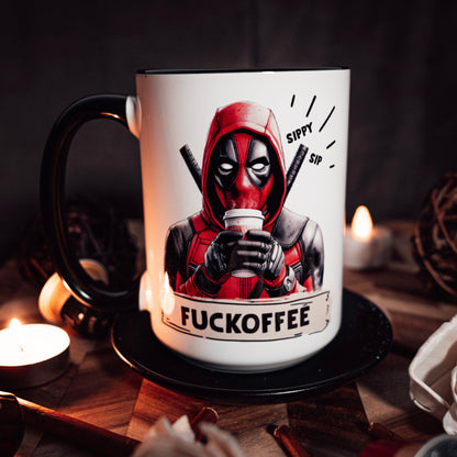 Dead-pool Coffee Mug, Fuckoffee, Sippy Sip, Funny Novelty Gifts, Team X-Force, Wade Wilson, Coffee Drinker - Ceramic