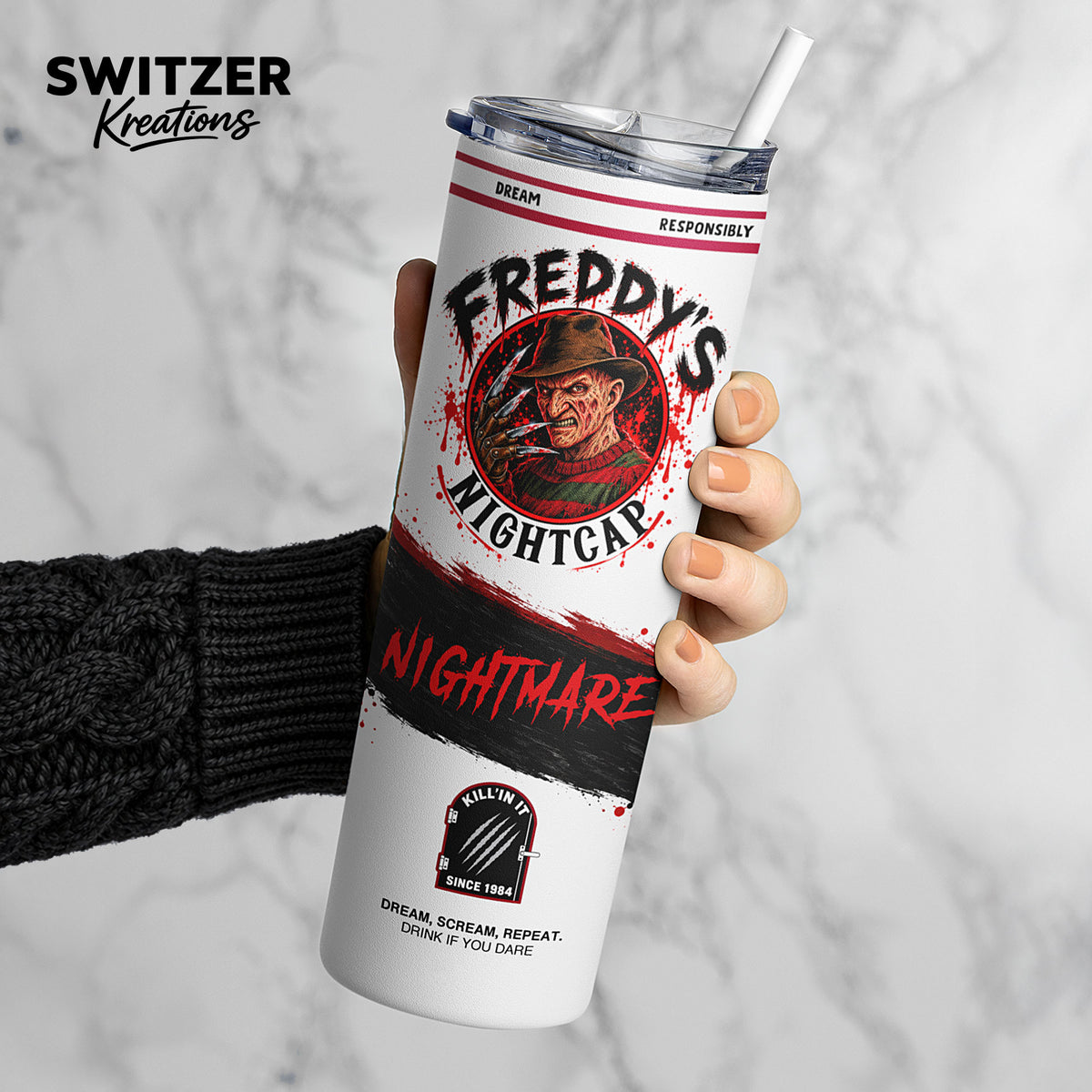 Freddy Krueger Hard Seltzer Tumbler 20oz - Nightmare on Elm Street Travel Mug