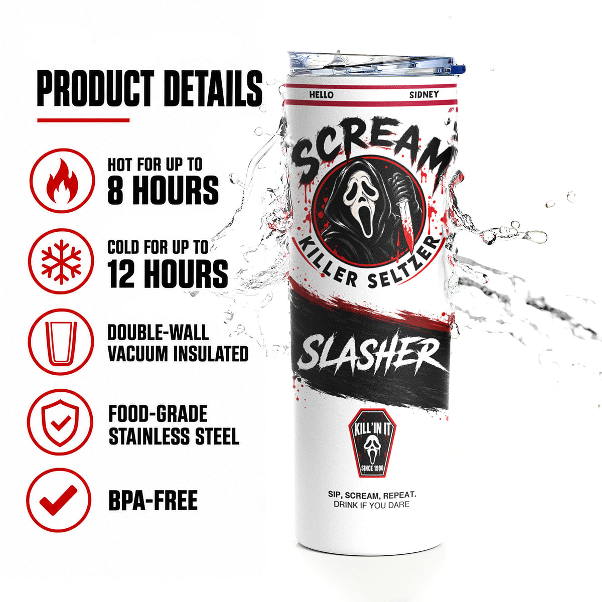 Ghostface Tumbler Mask for Travel Mug - Long Lasting Hot and Cold Stanley