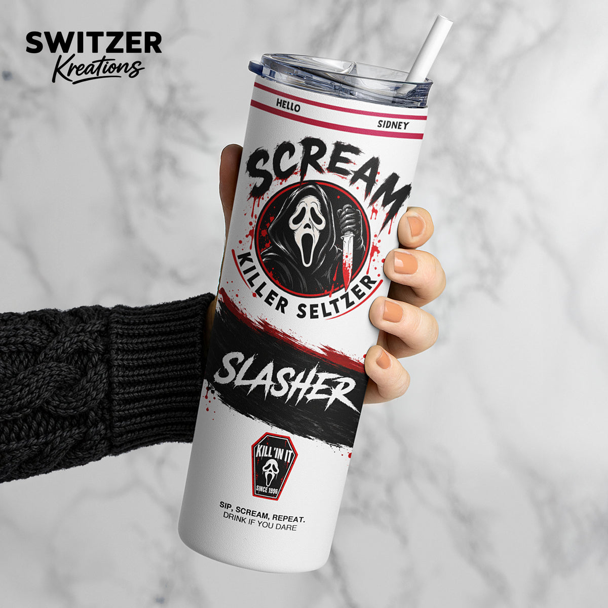 Scream Ghostface Hard Seltzer Tumbler - Scary Movie Drinkware Mug for Travel and Halloween