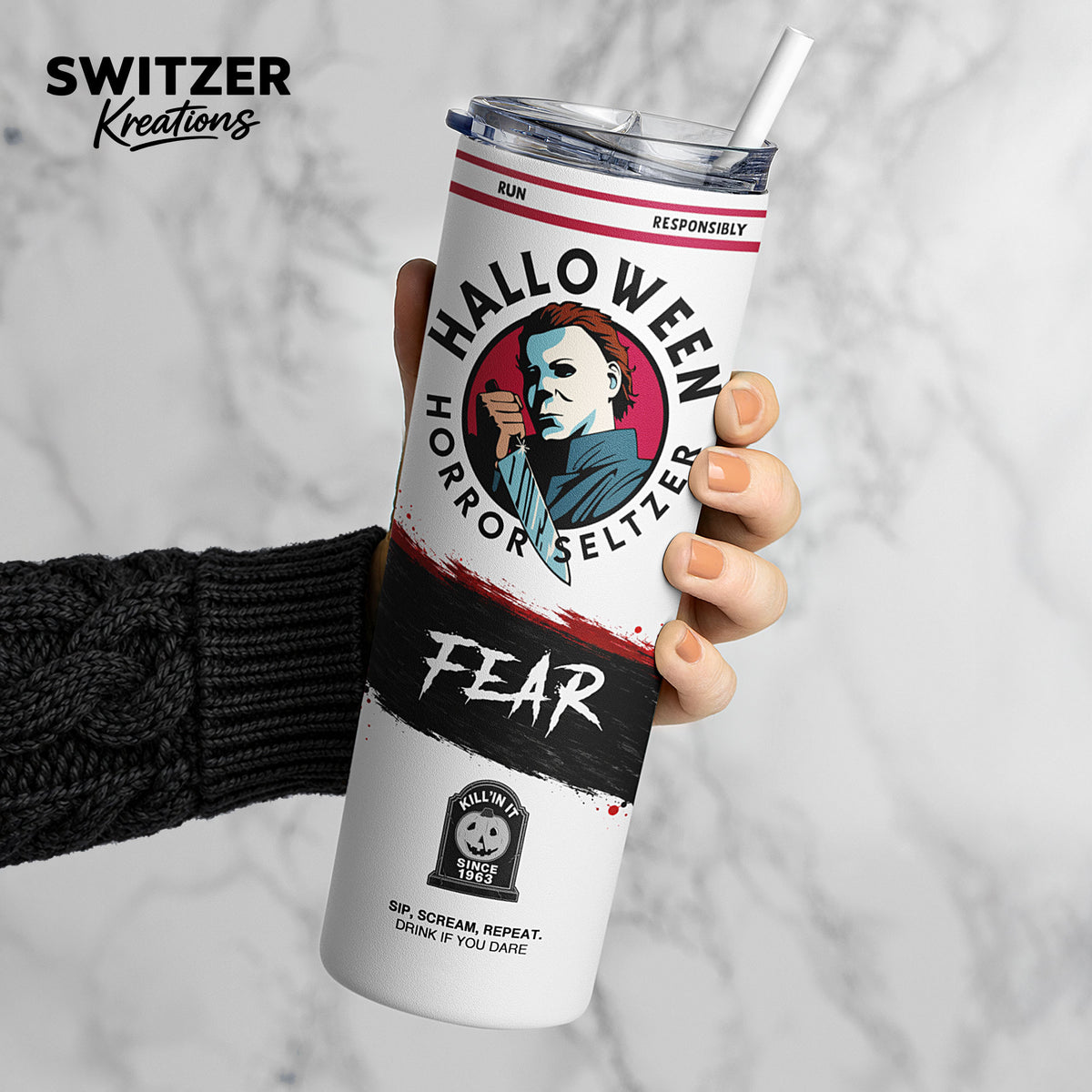 Halloween Michael Myers Hard Seltzer Tumbler - Scary Movie Travel Mug for Halloween and Holiday Season
