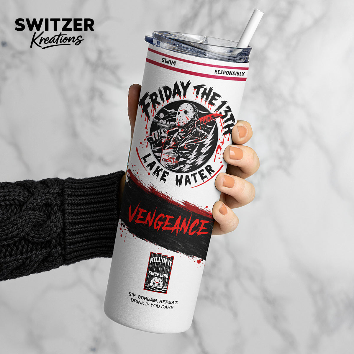 Friday The 13th Jason Voorhees Hard Seltzer Stainless Steel Tumbler 20 Oz - Scary Movie Travel Mug for Halloween