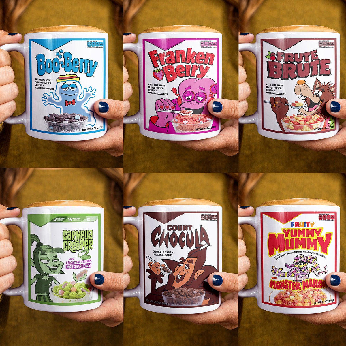 Monster cereal mug set of 6 vintage-inspired Halloween ceramic coffee mugs