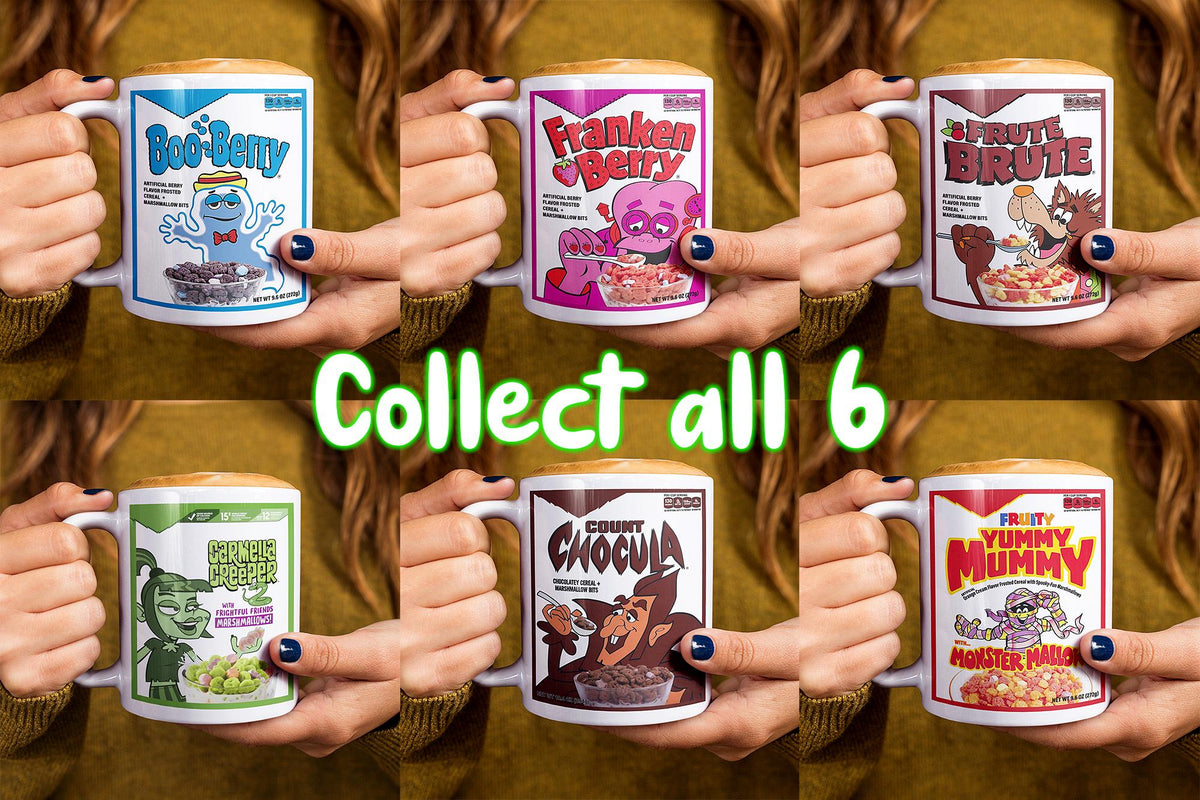 Complete set of six retro monster cereal ceramic coffee mugs