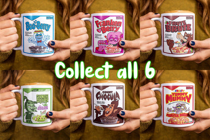Complete set of six retro monster cereal ceramic coffee mugs