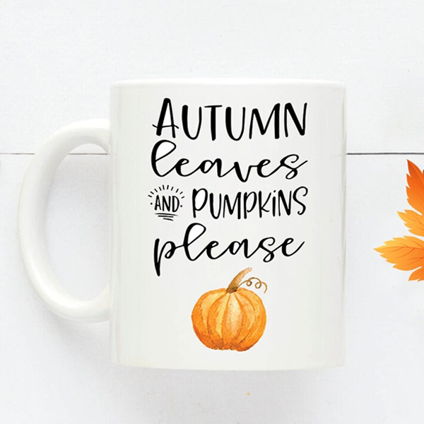 Autumn Leaves and Pumpkin Please Mug | Switzer Kreations