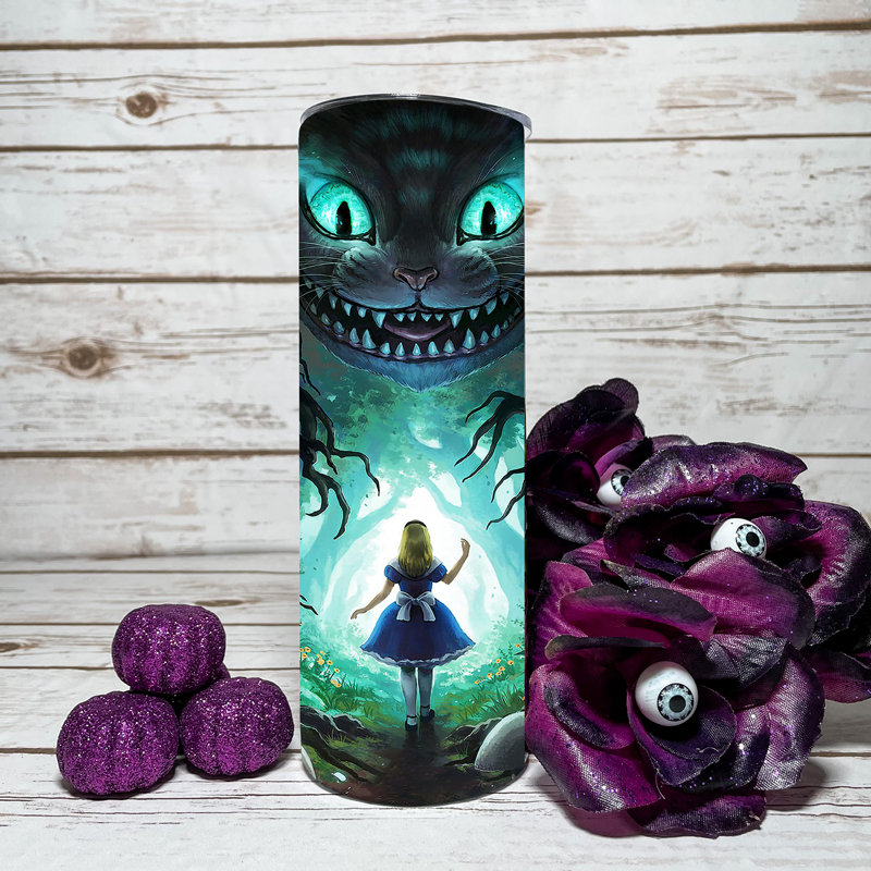 Alice in Wonderland Cheshire Cat We're All Mad Here Tumbler Cup 20oz