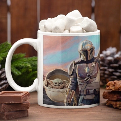 Mando with Grogu Coffee Mug 11oz - By Switzer Kreations