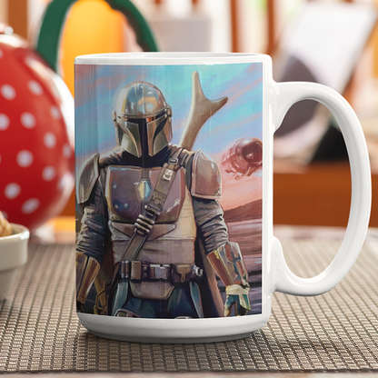 Mando with Grogu Coffee Mug 15oz - By Switzer Kreations