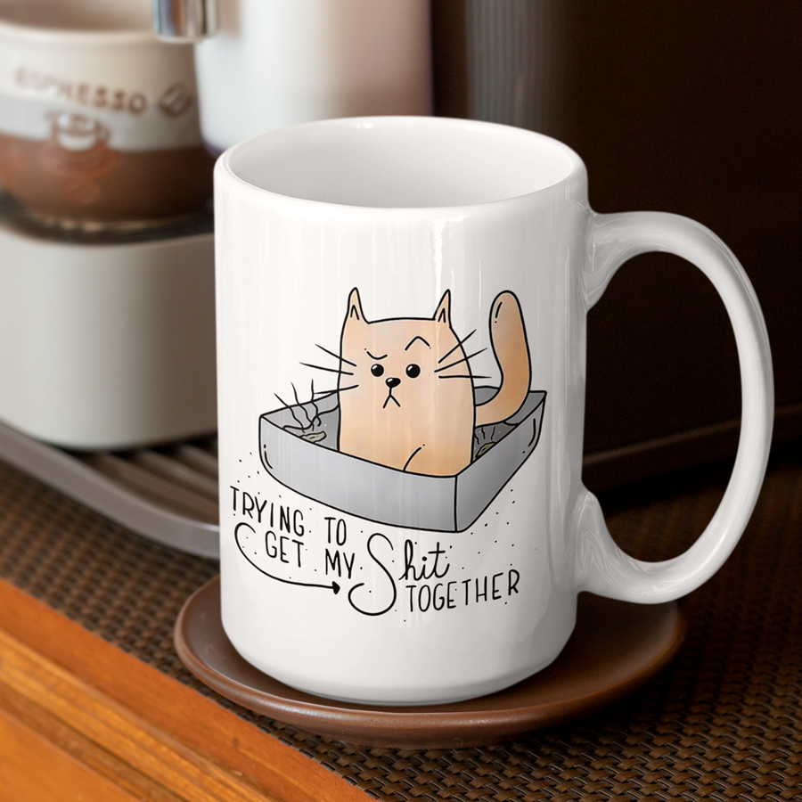 Trying to Get My Stuff Together Cat Coffee Mug 15oz | Switzer Kreations